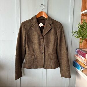 NWT MaxMara Brown Herringbone 100% Wool Blazer Made in Italy